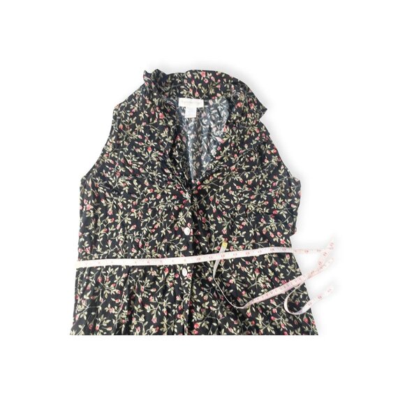 Vintage 90s Giorgio Sant Angelo Black Floral Button Down Sleeveless Dress Rose - Picture 5 of 8